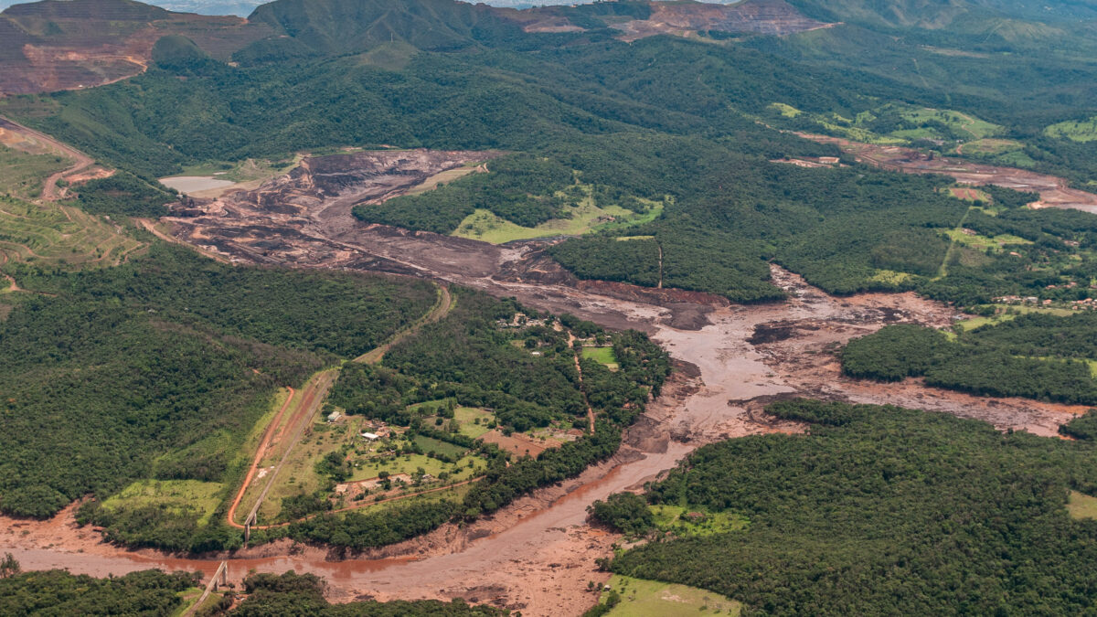 Vista aérea da região atingida pela tragédia de Brumadinho, Minas Gerais